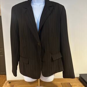 SIGNATURE LARRY LEVINE Size 14 Brown Blue Pin Striped Career Work